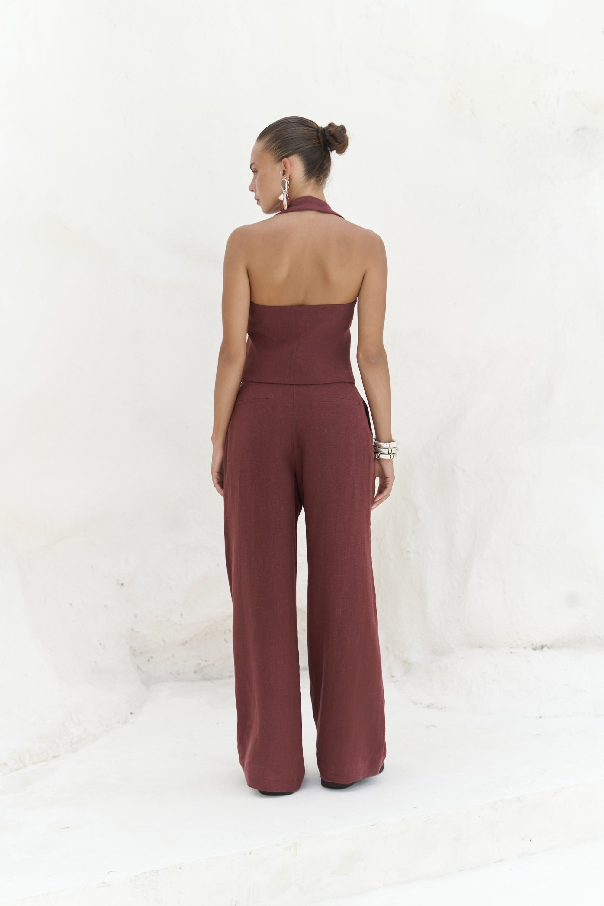 Mila Open-Back Linen Set - Anthracite