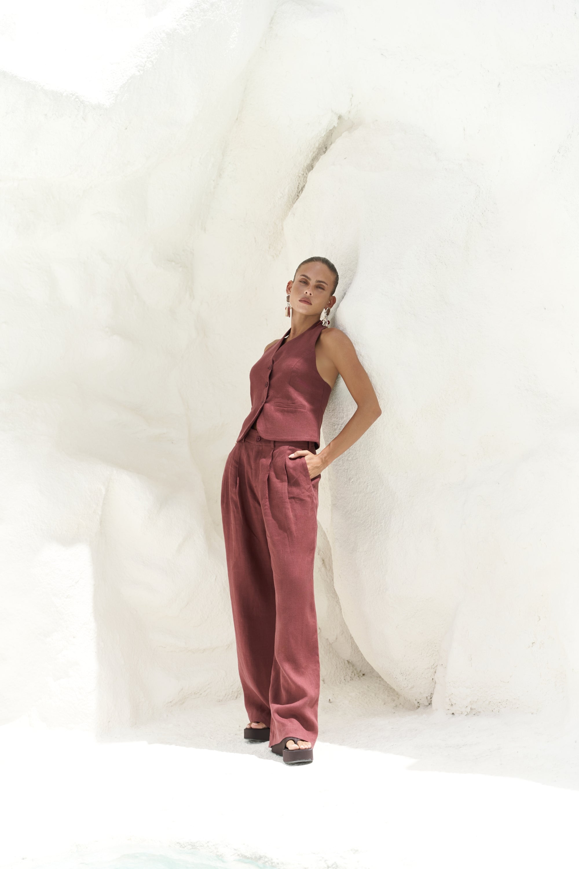 Mila Open-Back Linen Set - Anthracite