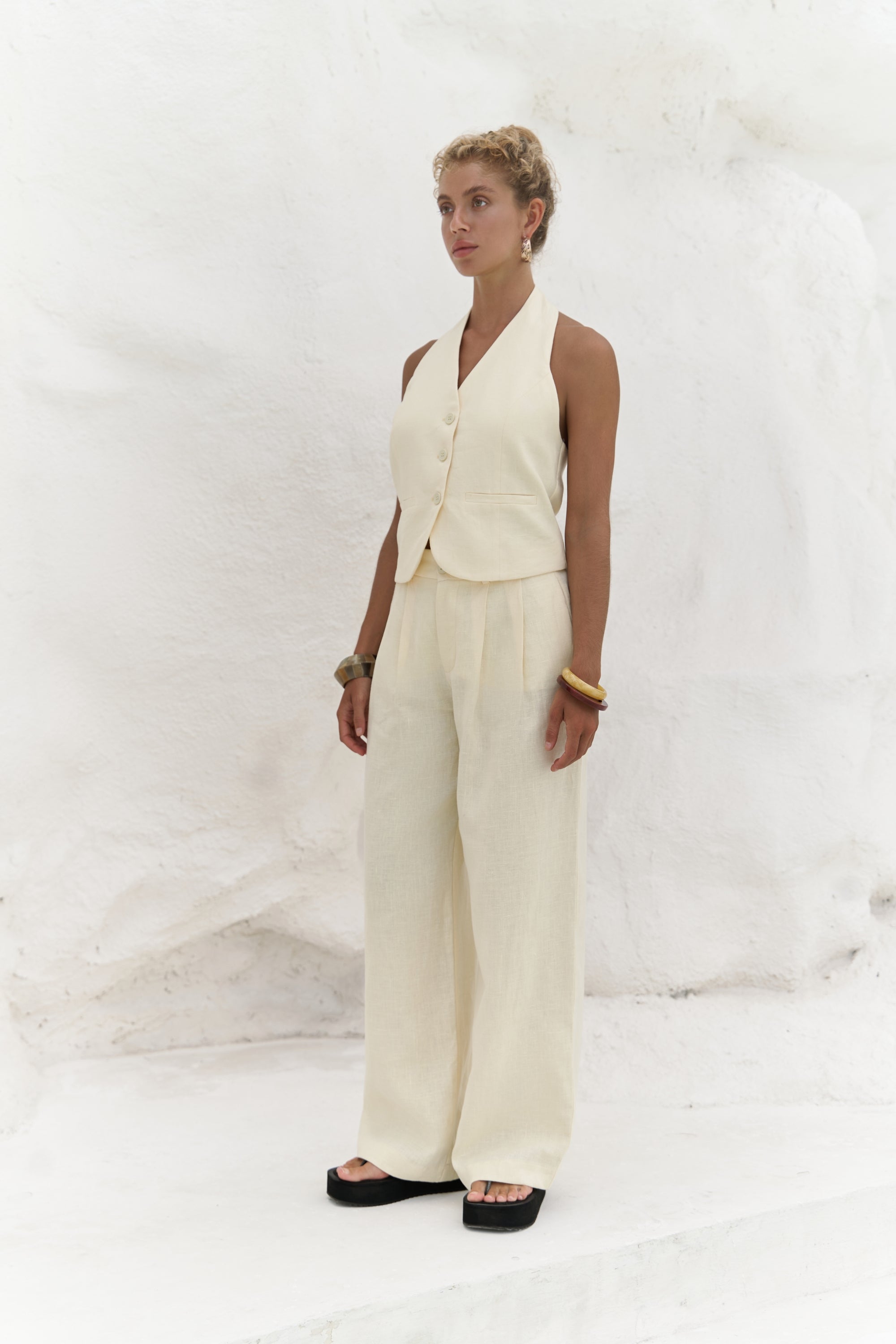 Mila Open-Back Linen Set - Anthracite