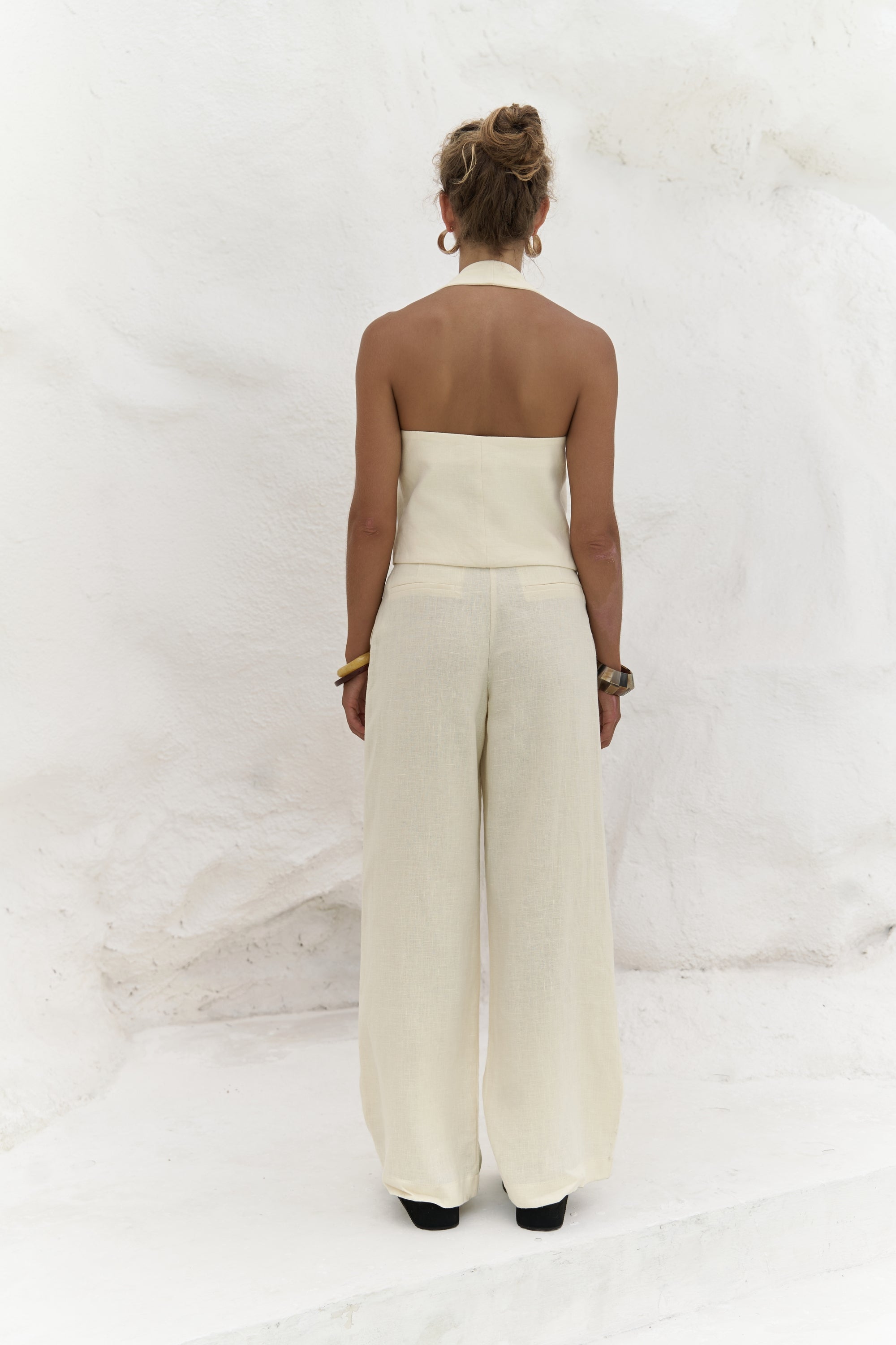 Mila Open-Back Linen Set - Anthracite