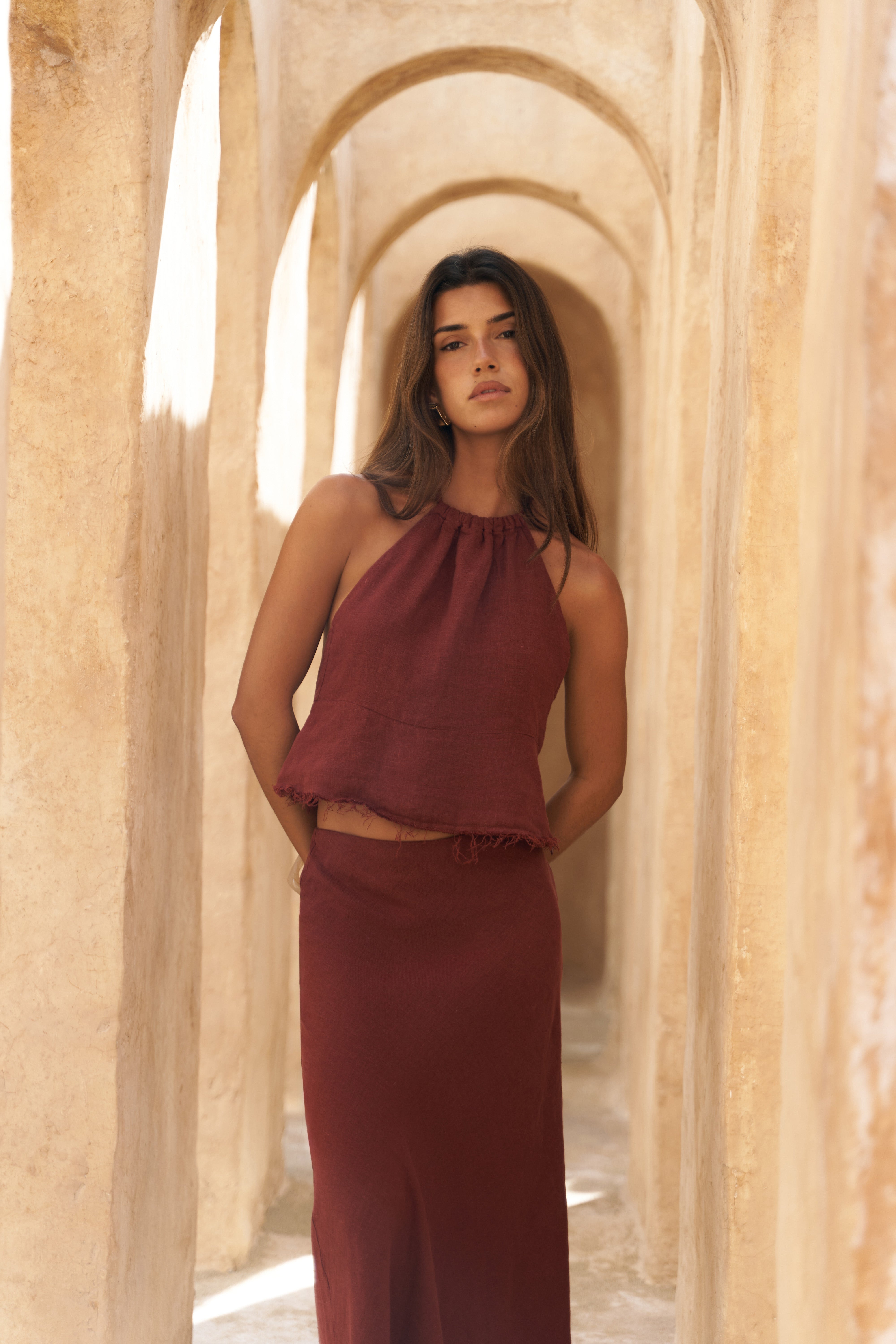 Linen Halter Set - Terracotta