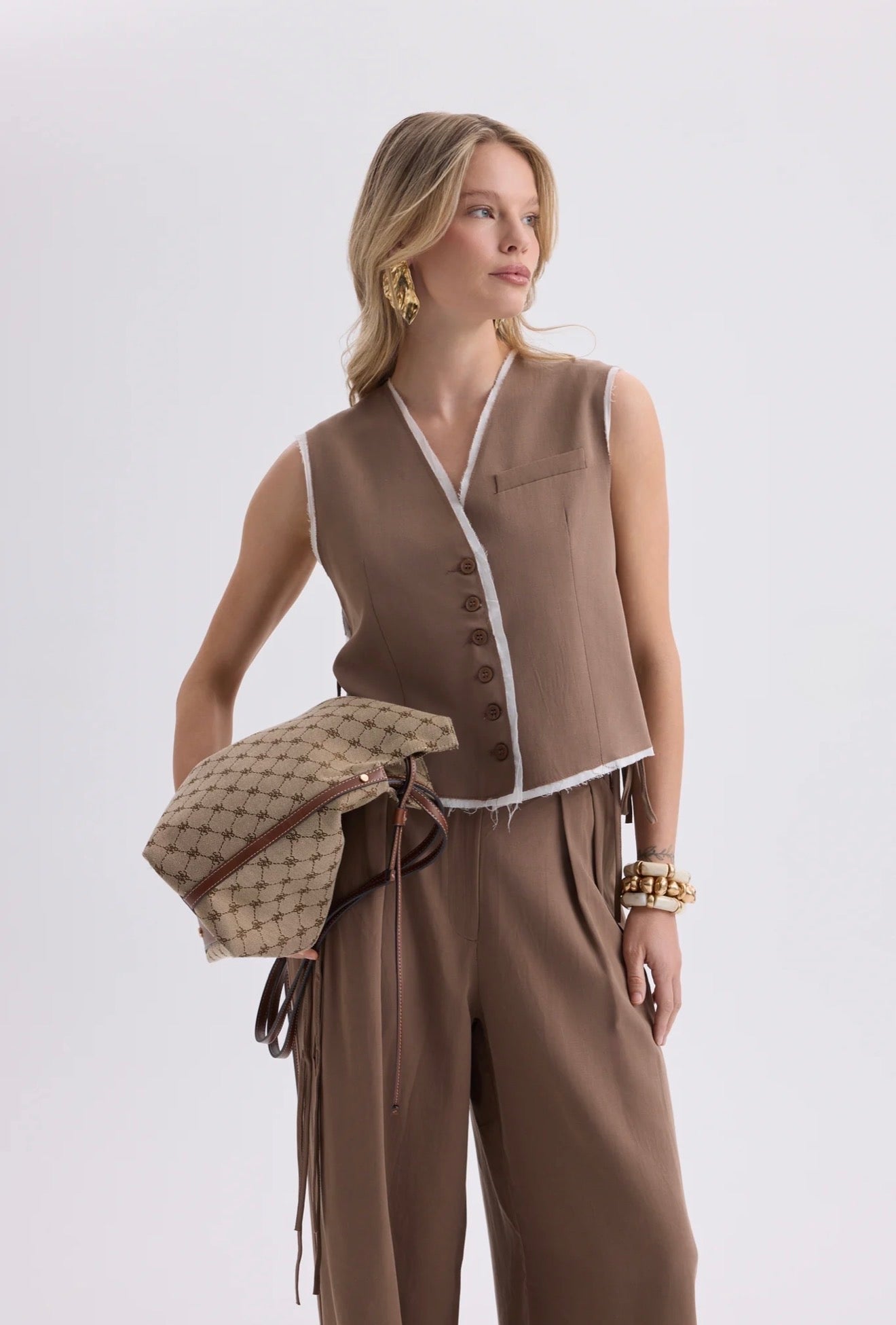 Tie-Front Vest & Wide-Leg Pant Set