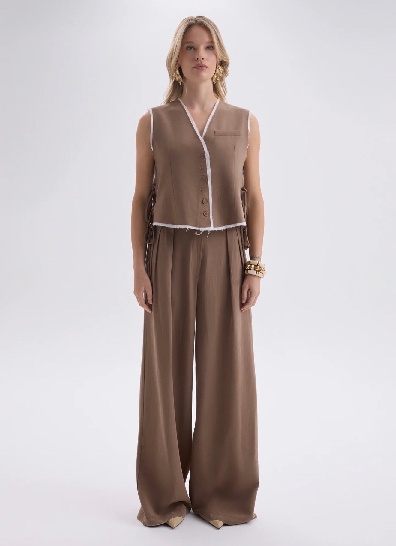 Tie-Front Vest & Wide-Leg Pant Set