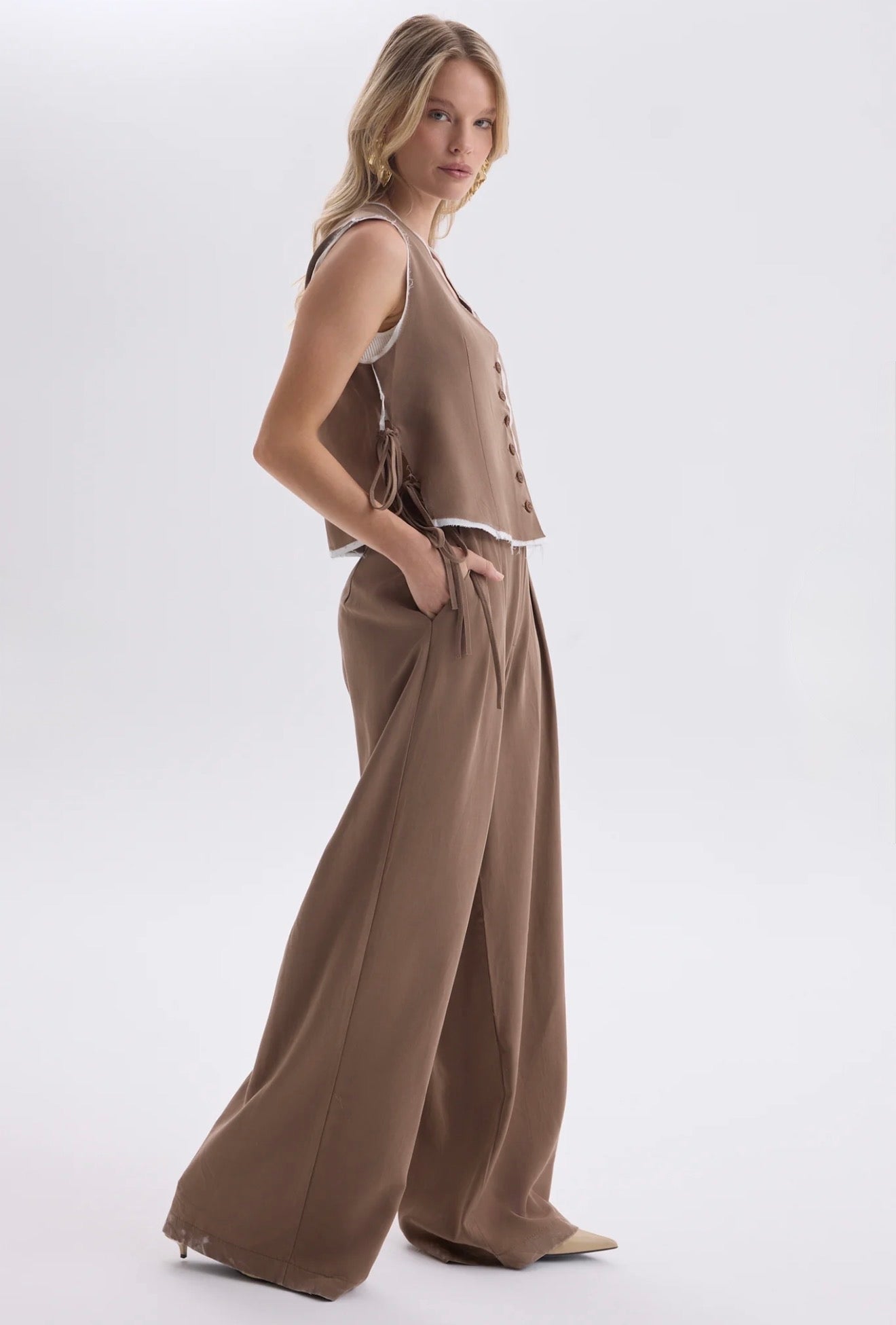 Tie-Front Vest & Wide-Leg Pant Set