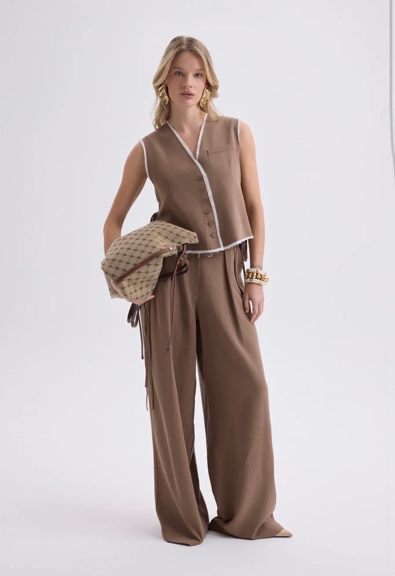 Tie-Front Vest & Wide-Leg Pant Set