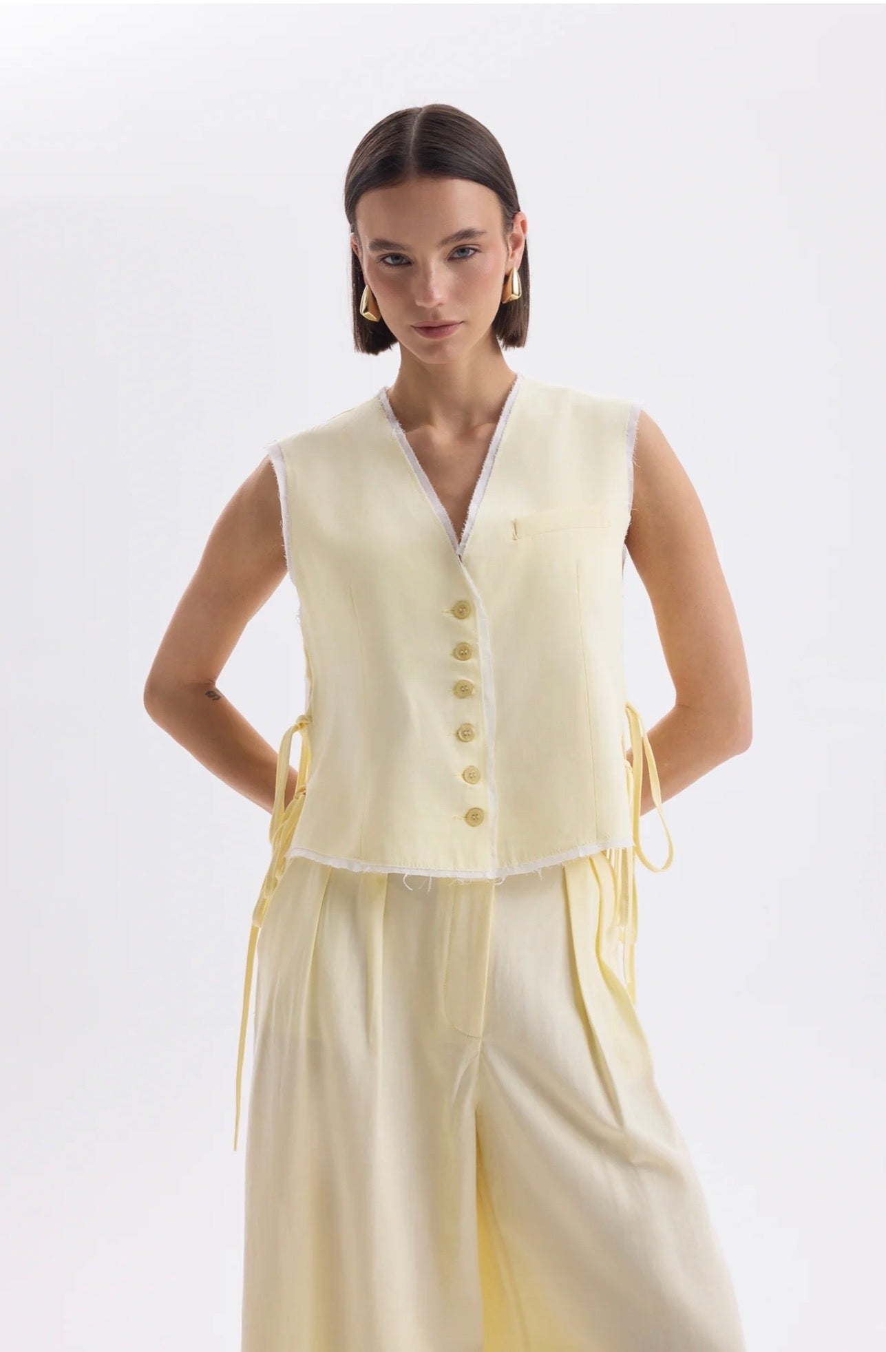 Tie-Front Vest & Wide-Leg Pant Set