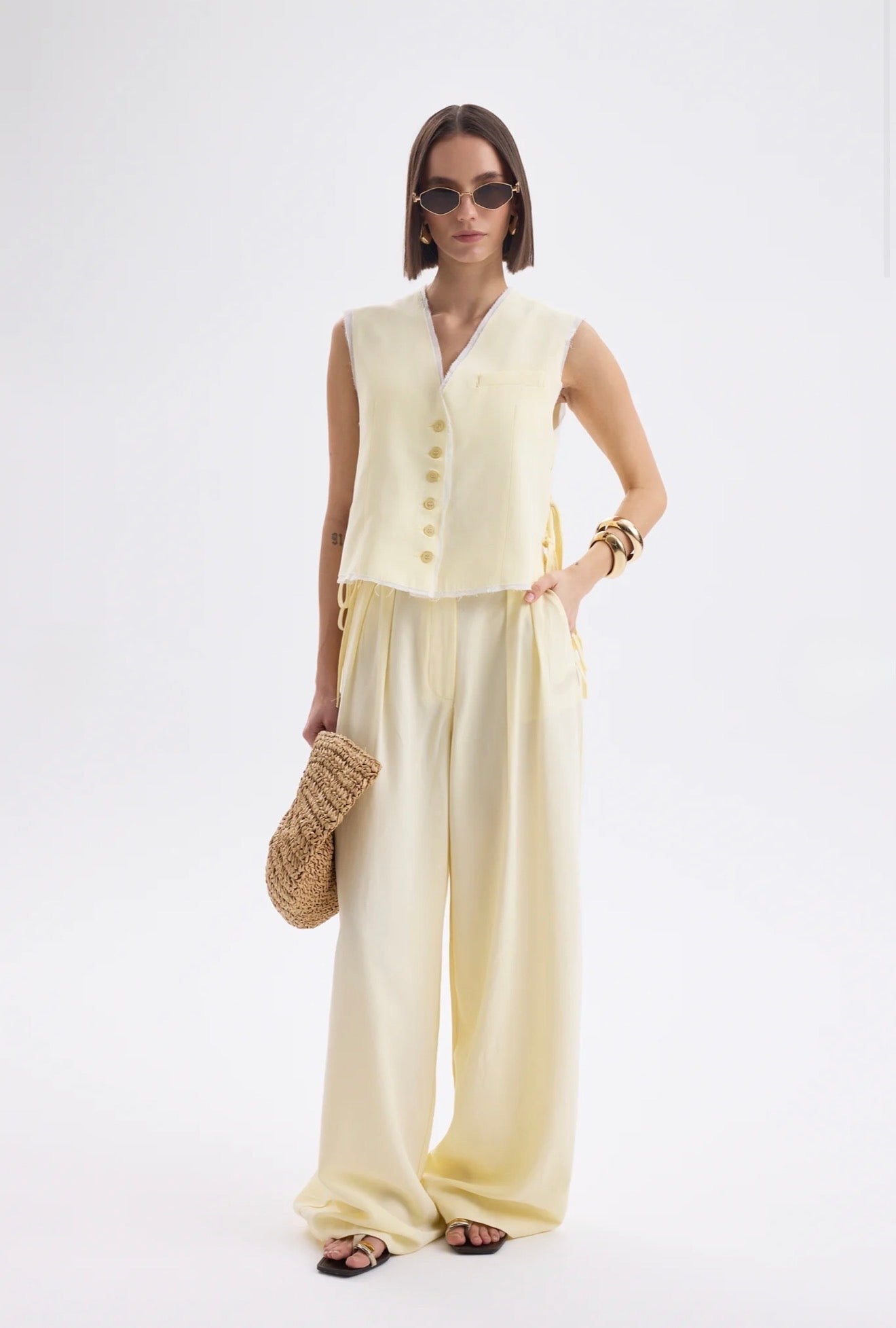 Tie-Front Vest & Wide-Leg Pant Set