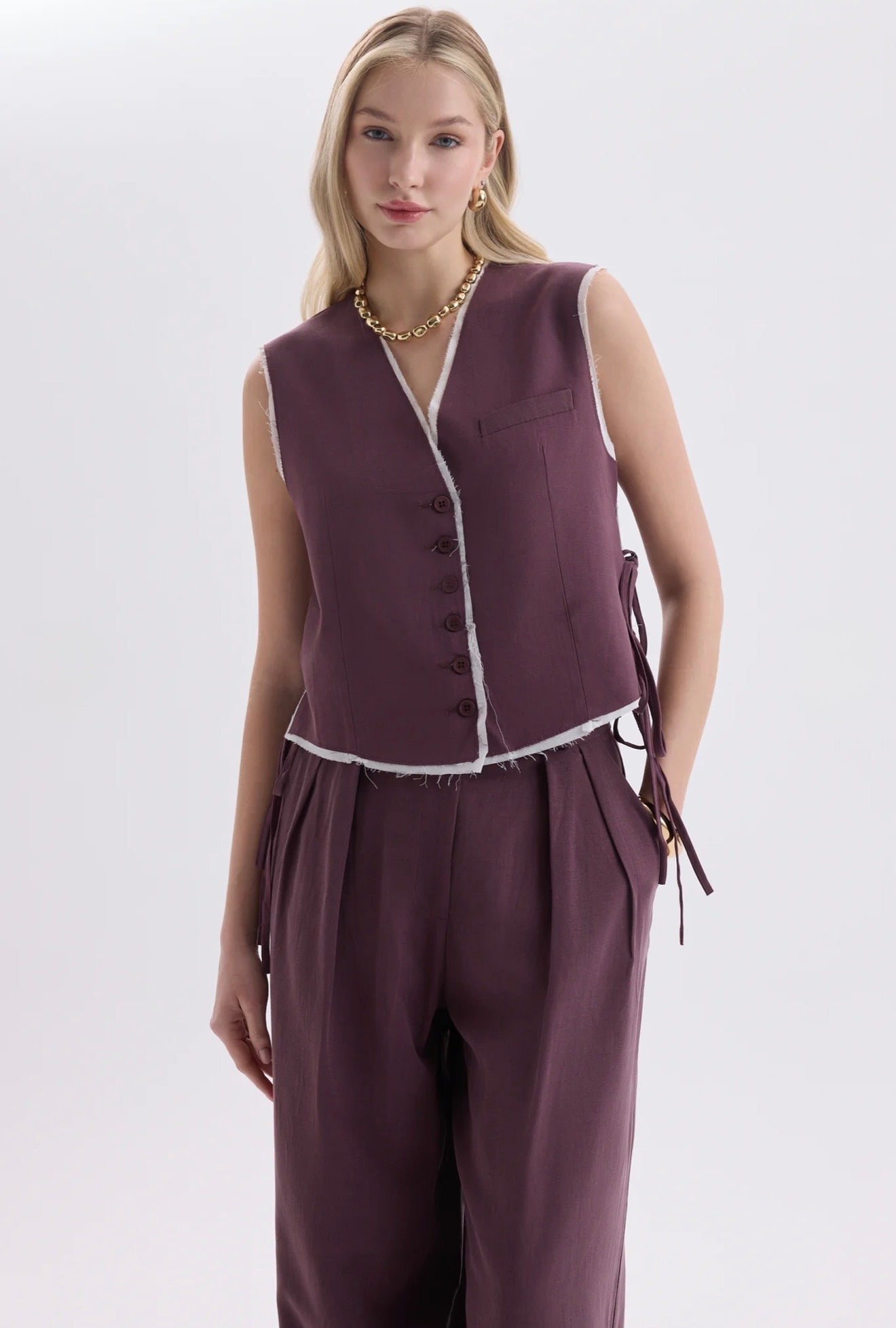 Tie-Front Vest & Wide-Leg Pant Set