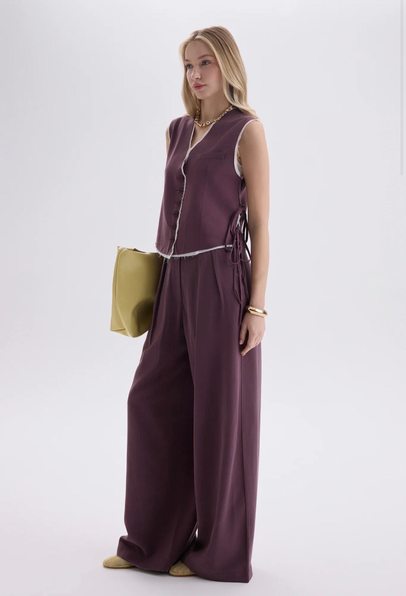 Tie-Front Vest & Wide-Leg Pant Set