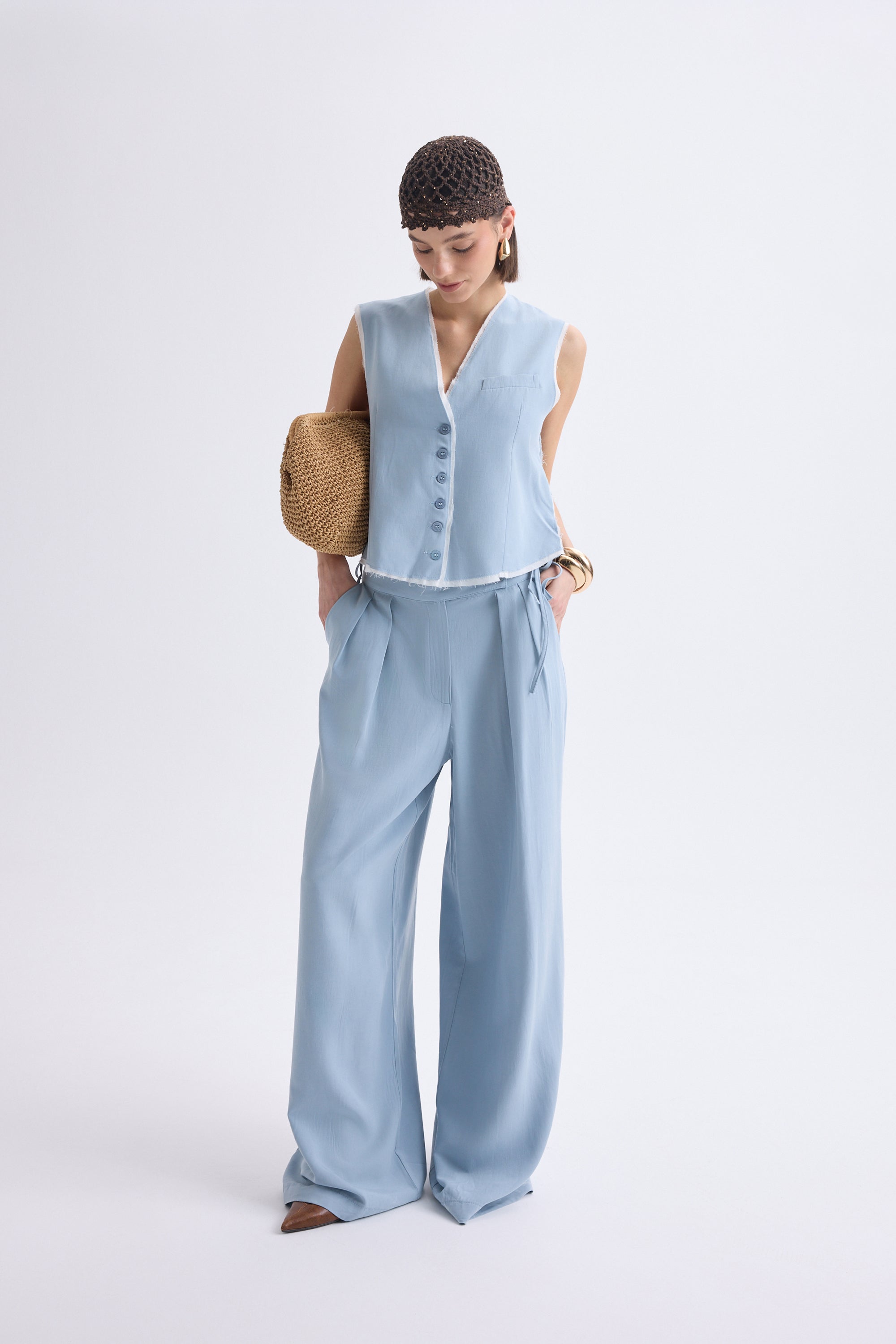Tie-Front Vest & Wide-Leg Pant Set