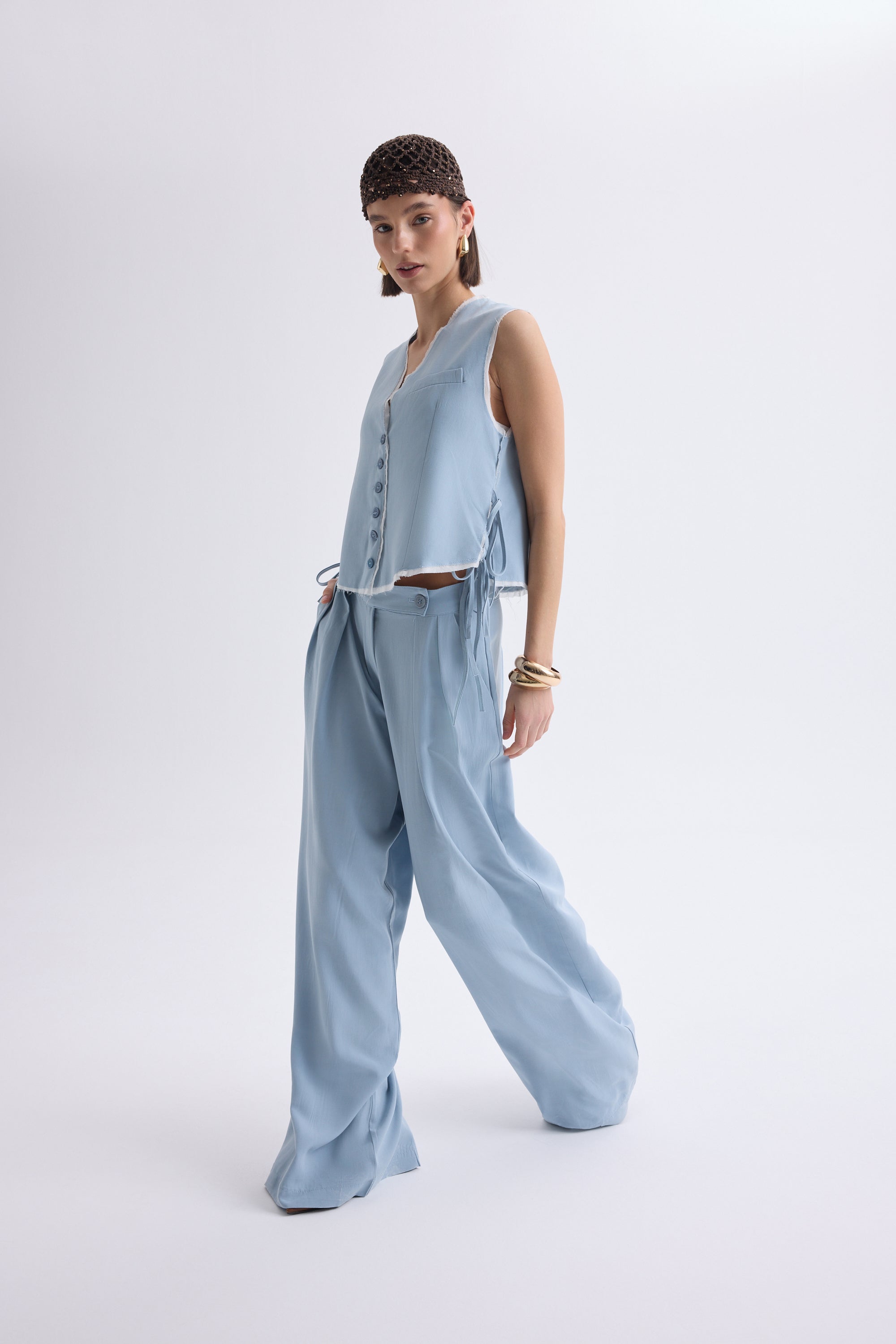 Tie-Front Vest & Wide-Leg Pant Set