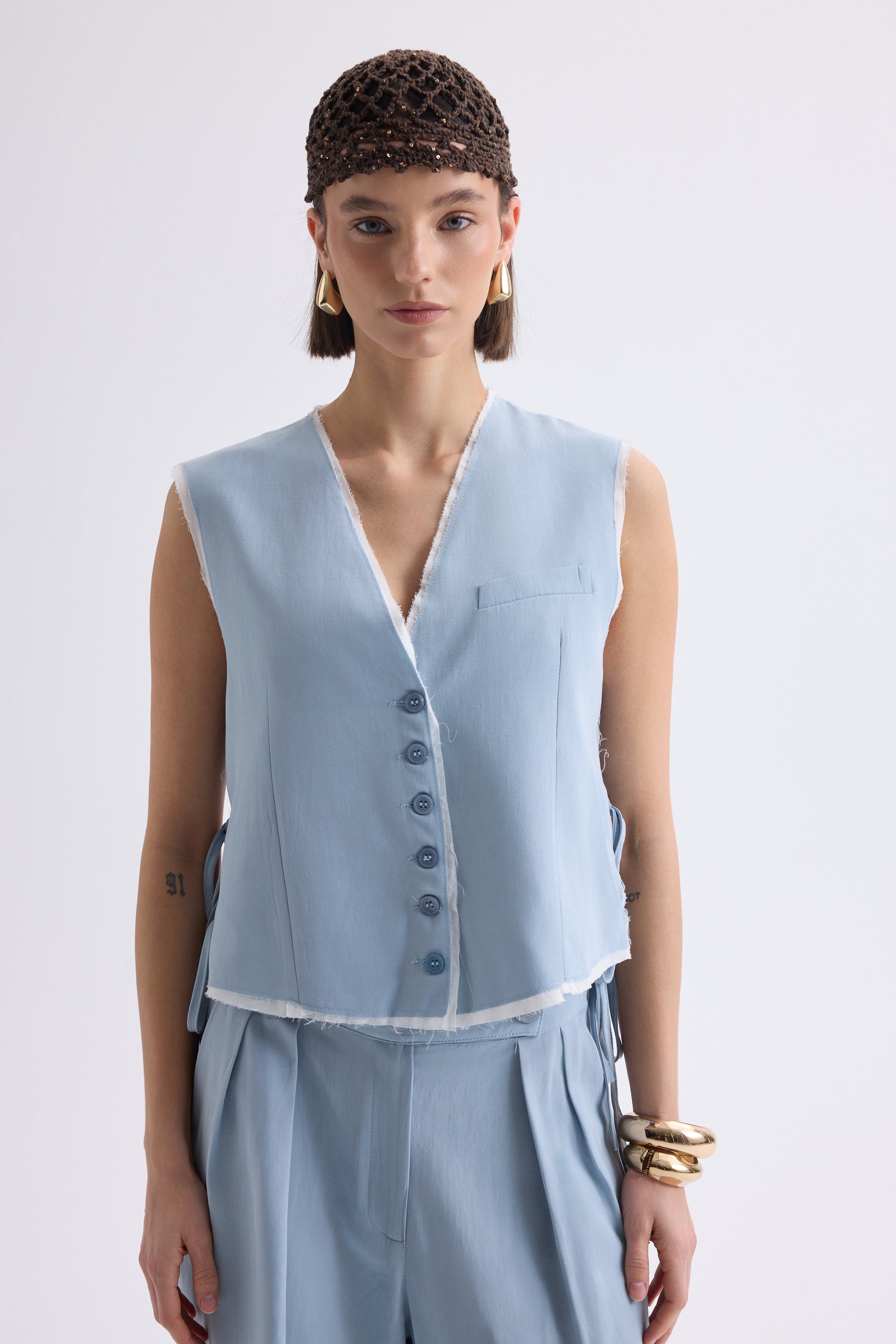 Tie-Front Vest & Wide-Leg Pant Set