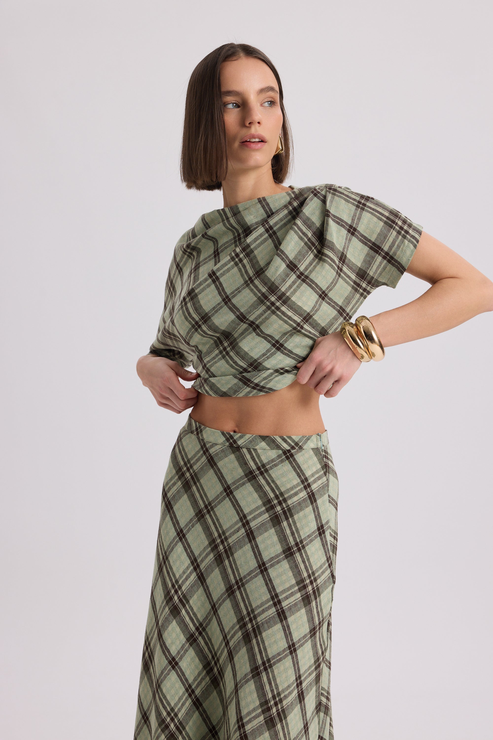 PETUNIA PLAID DRAPED SET