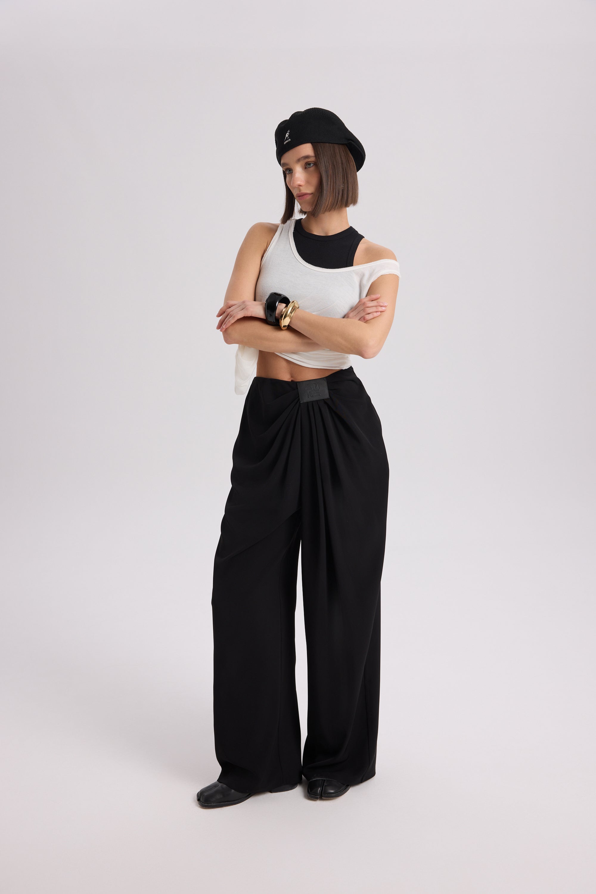 Draped Wide-Leg Trouser