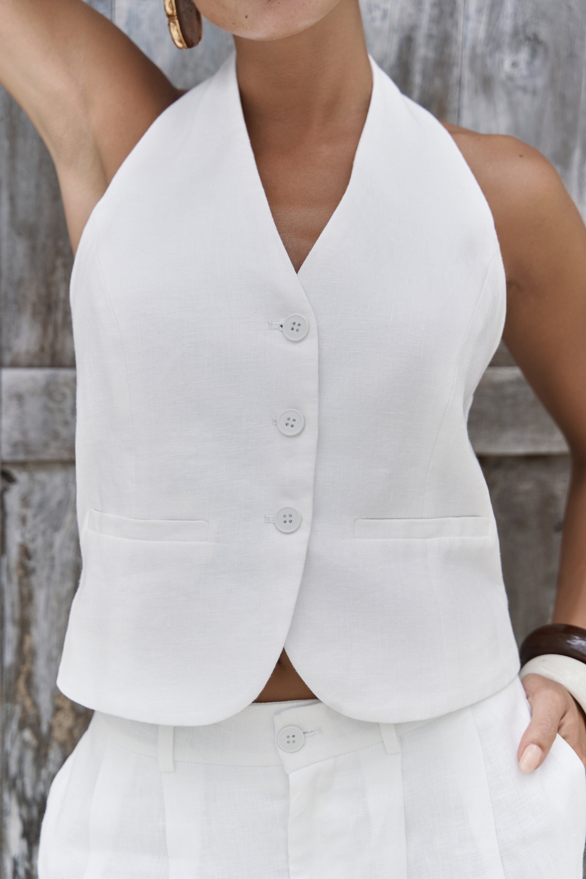 Mila Open-Back Linen Set - Anthracite