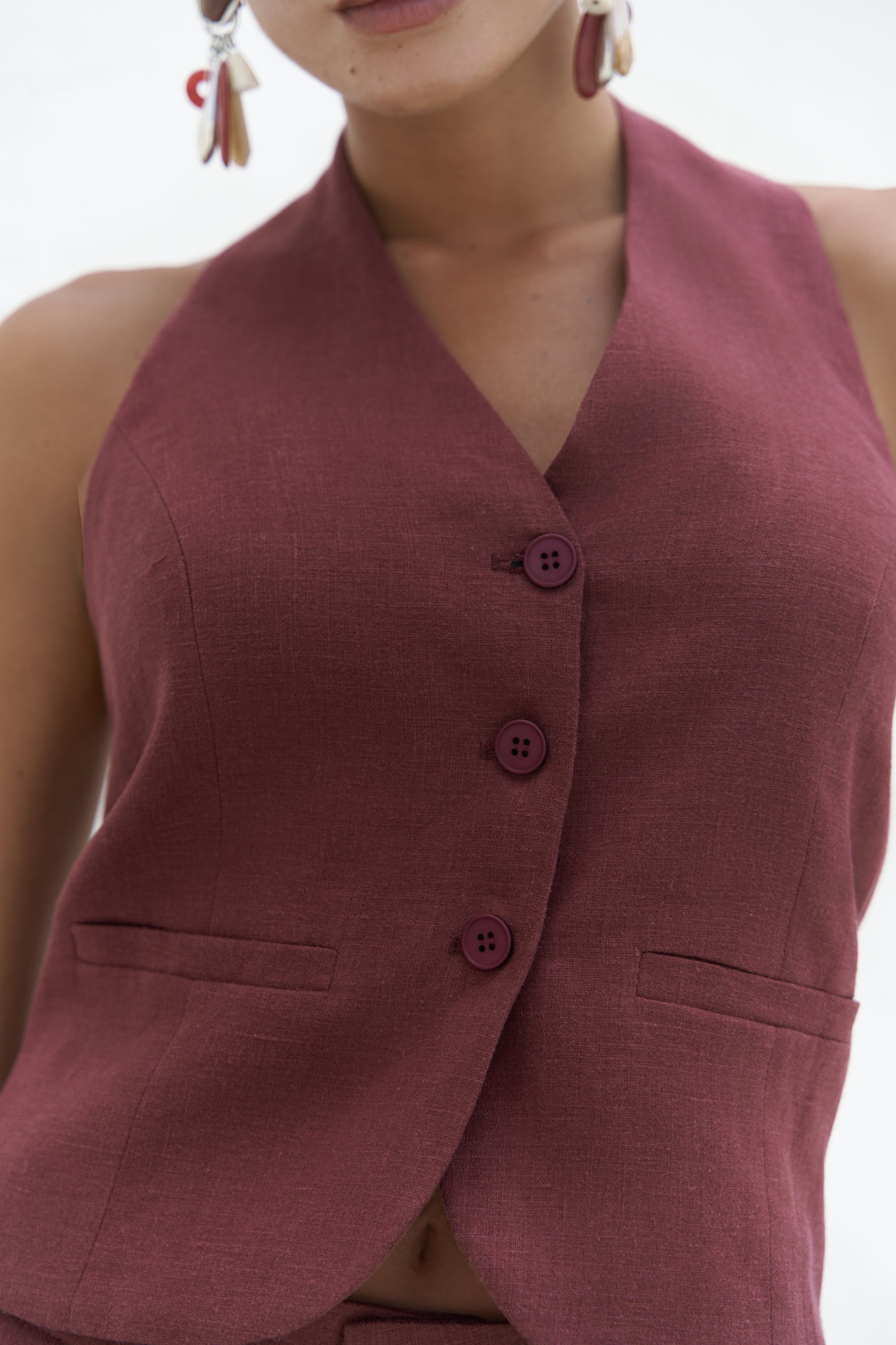 Mila Open-Back Linen Set - Anthracite