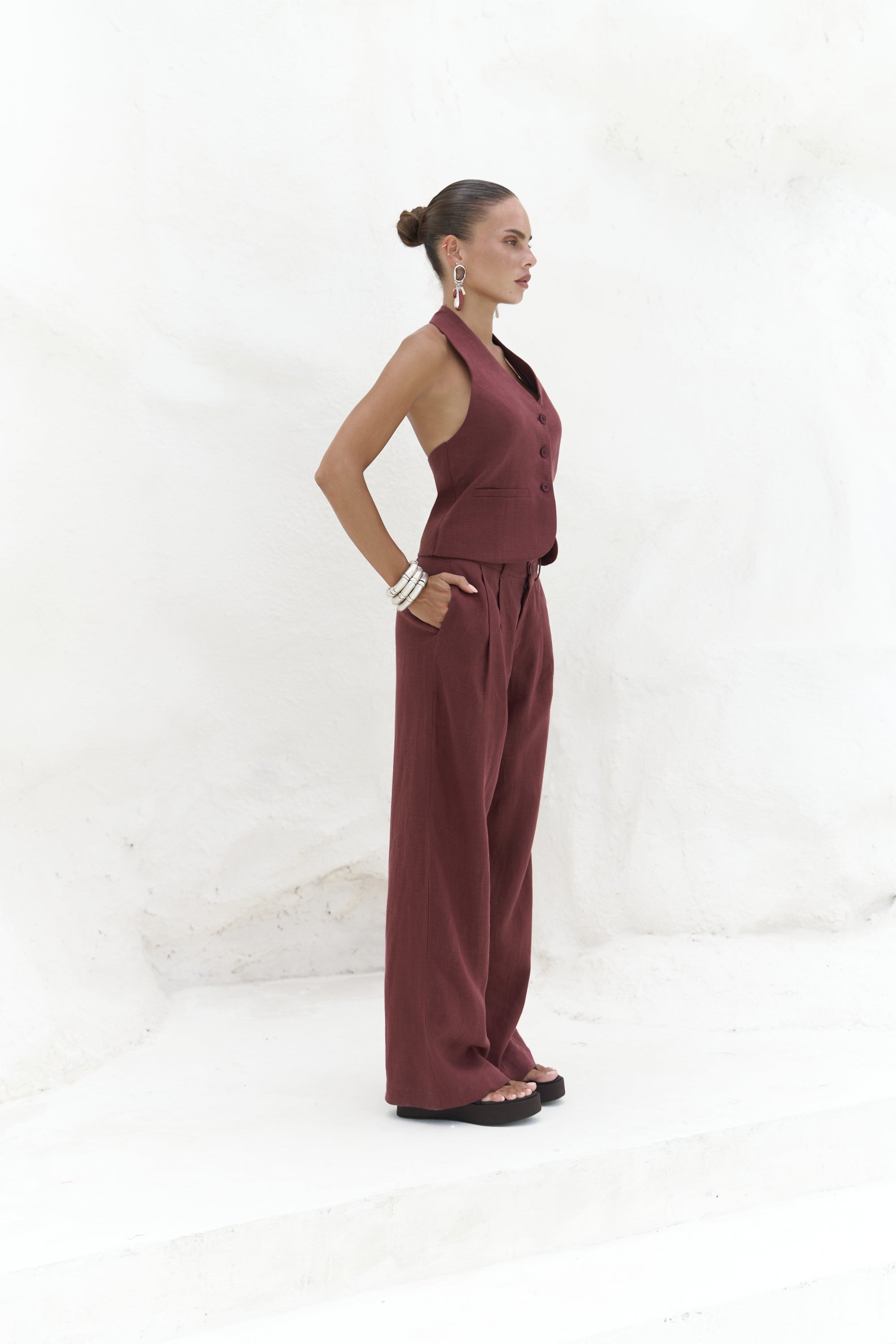 Mila Open-Back Linen Set - Anthracite