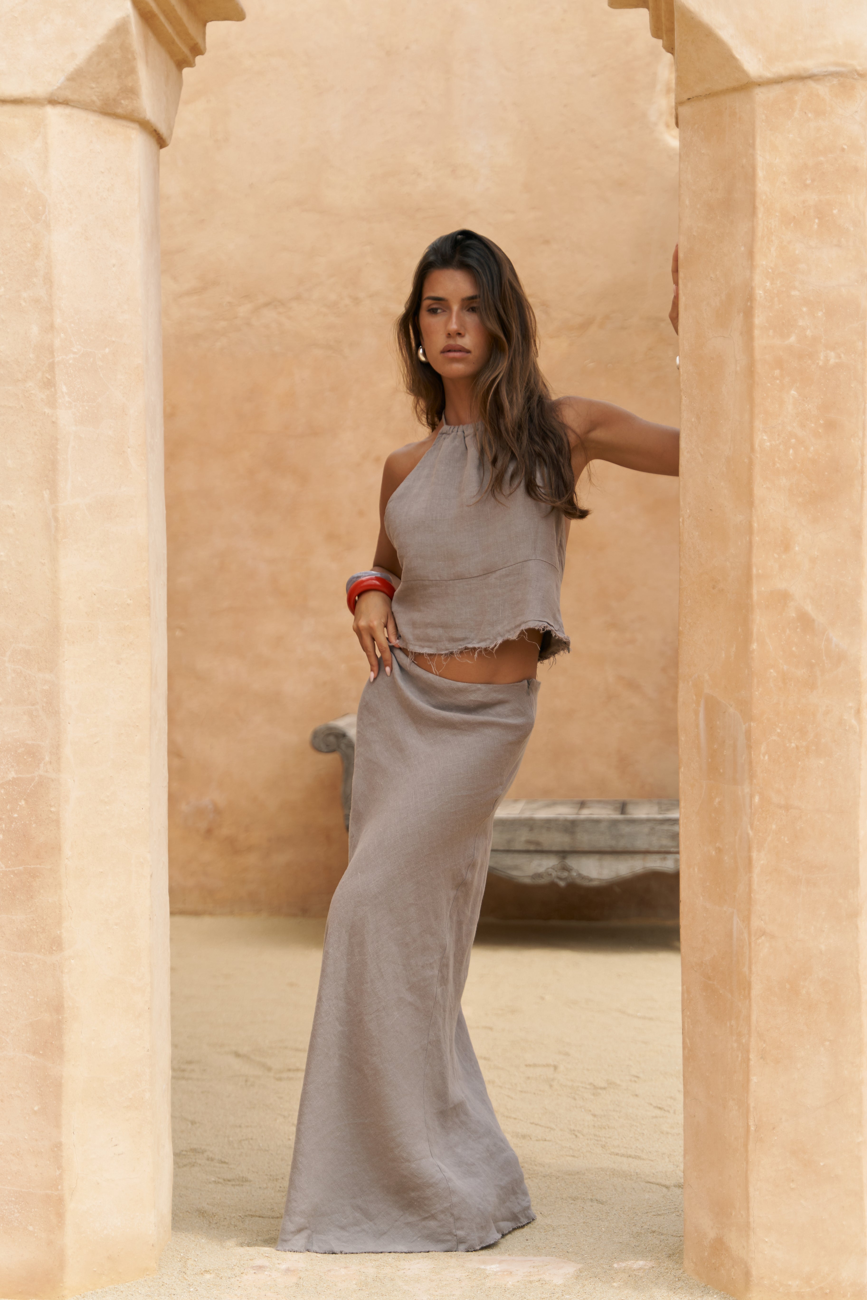 Linen Halter Set – Light Burgundy