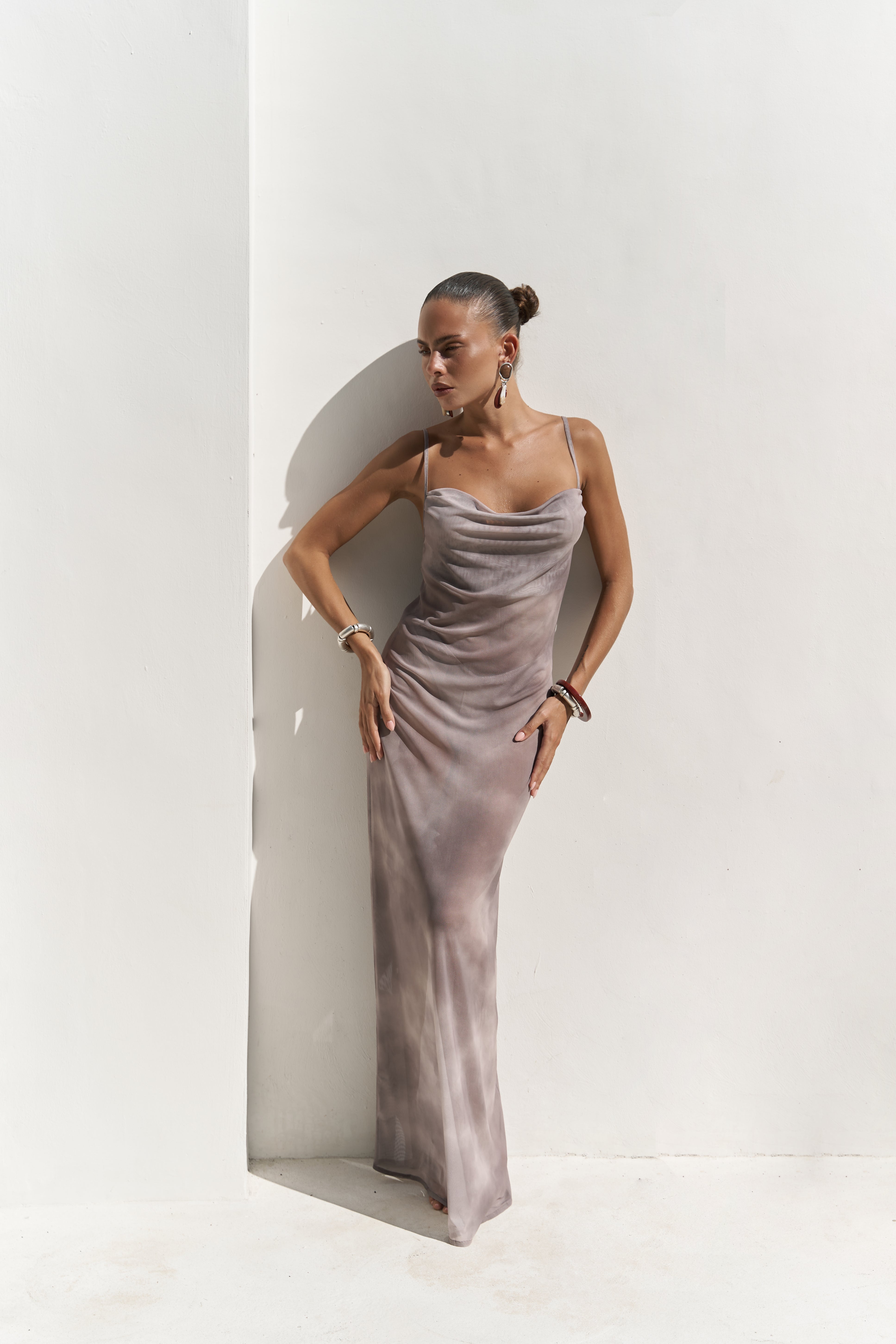 Celeste Sheer Tulle Dress – Smoke
