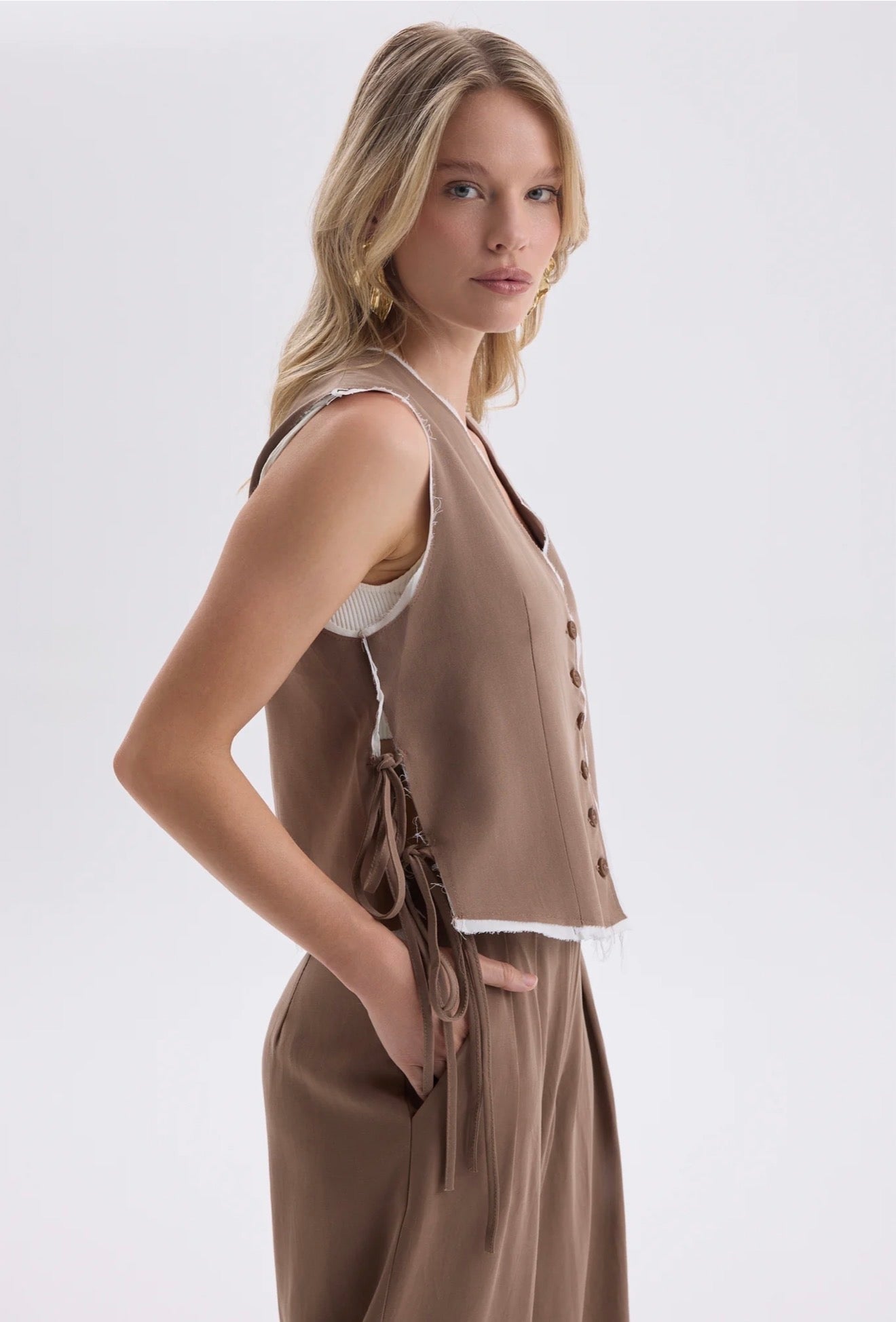 Tie-Front Vest & Wide-Leg Pant Set