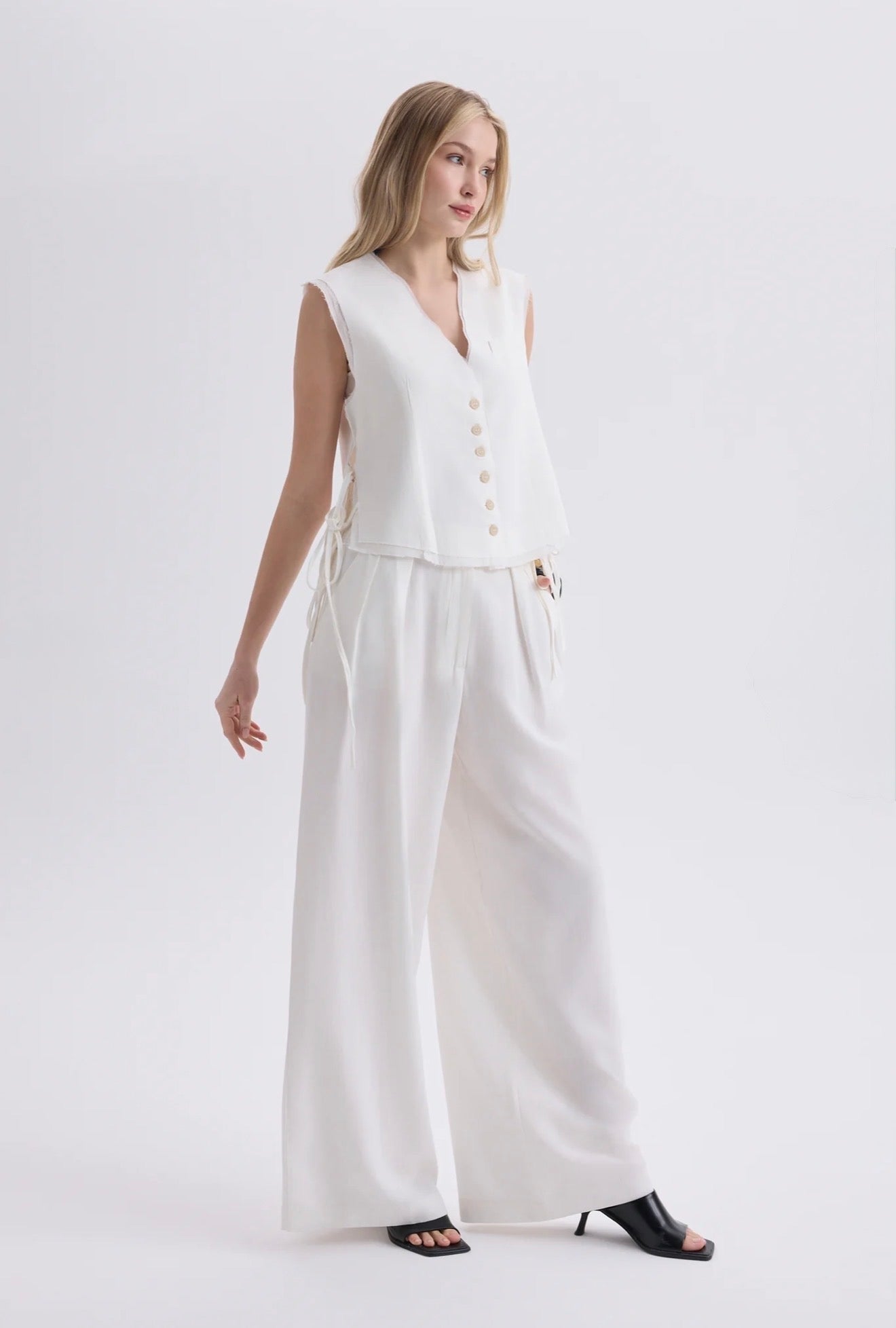 Tie-Front Vest & Wide-Leg Pant Set