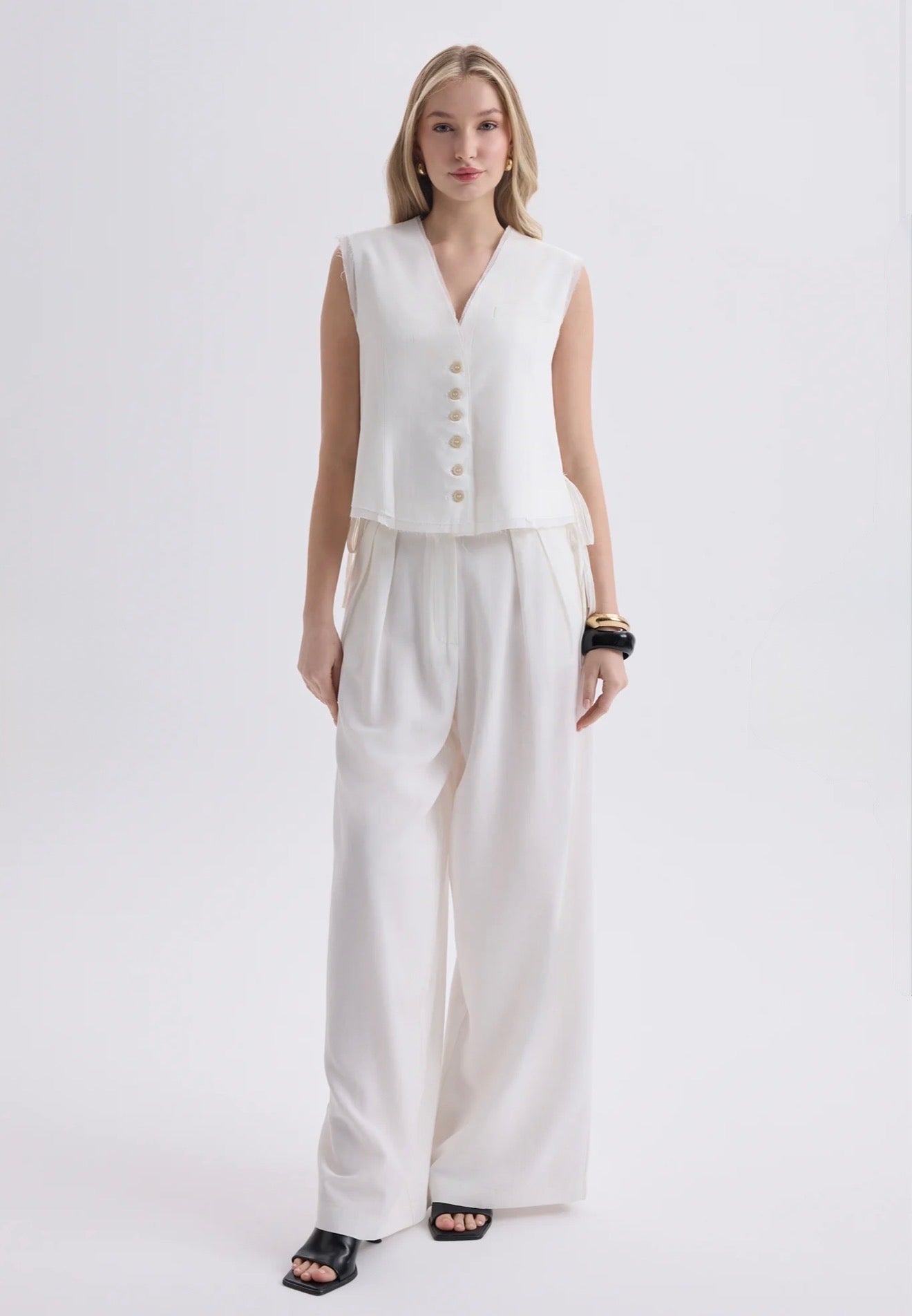 Tie-Front Vest & Wide-Leg Pant Set