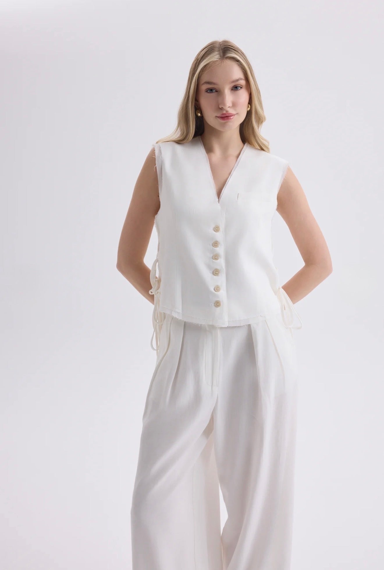 Tie-Front Vest & Wide-Leg Pant Set