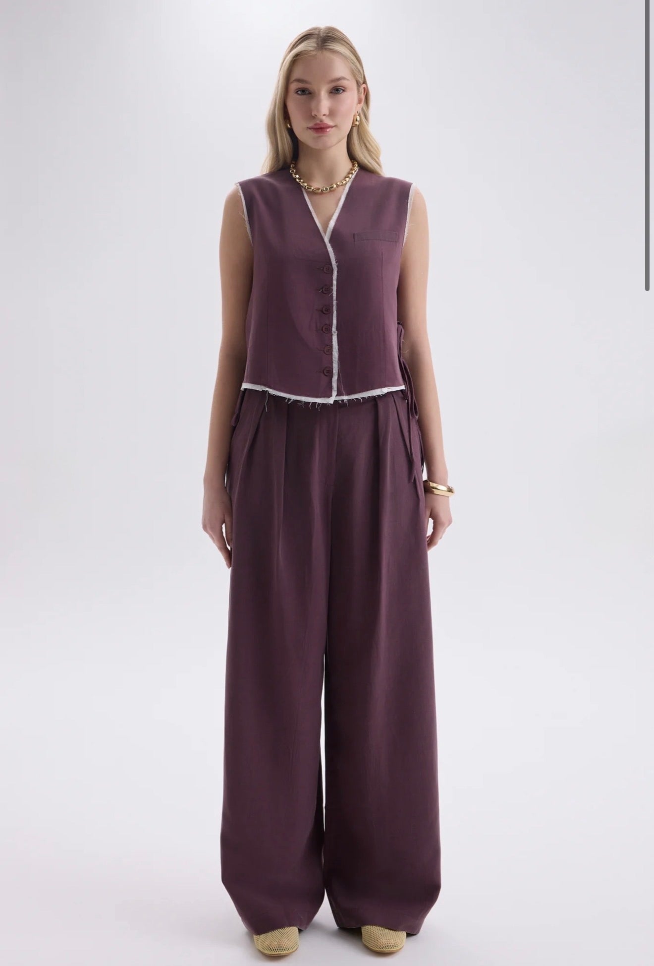 Tie-Front Vest & Wide-Leg Pant Set