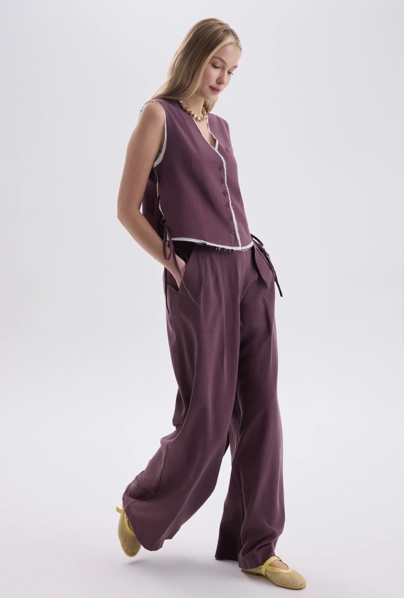 Tie-Front Vest & Wide-Leg Pant Set