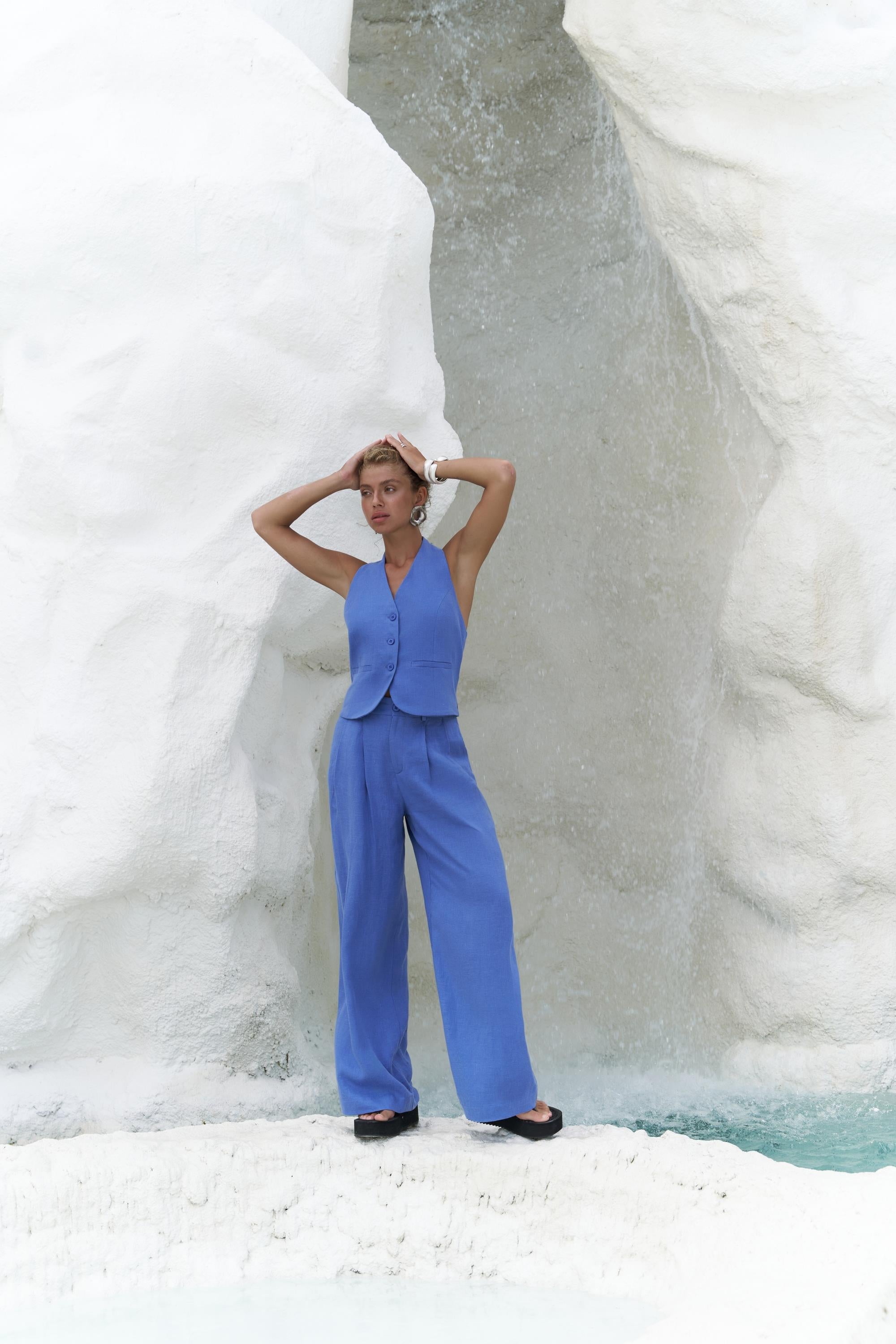 Mila Open-Back Linen Set - Anthracite