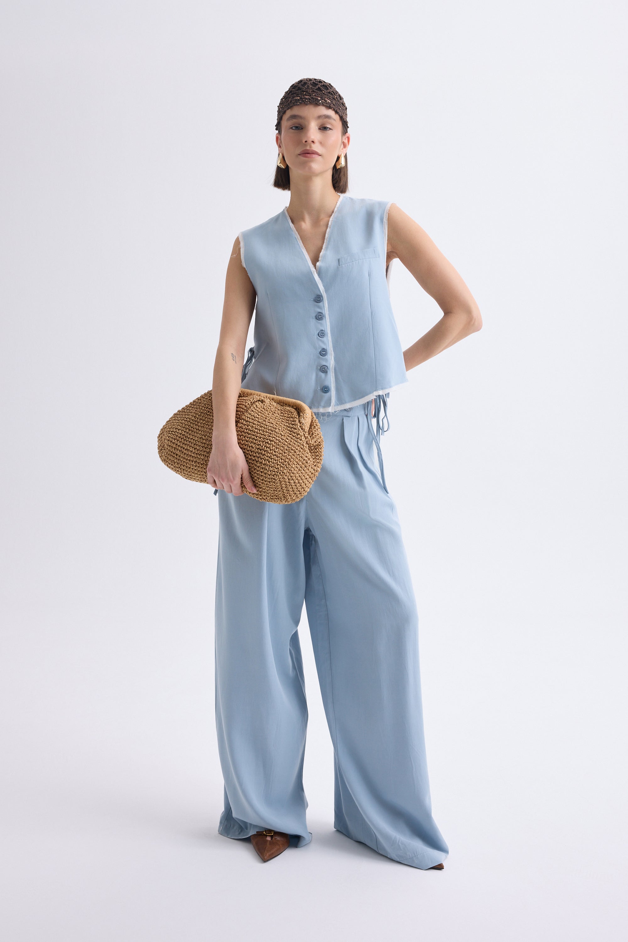 Tie-Front Vest & Wide-Leg Pant Set