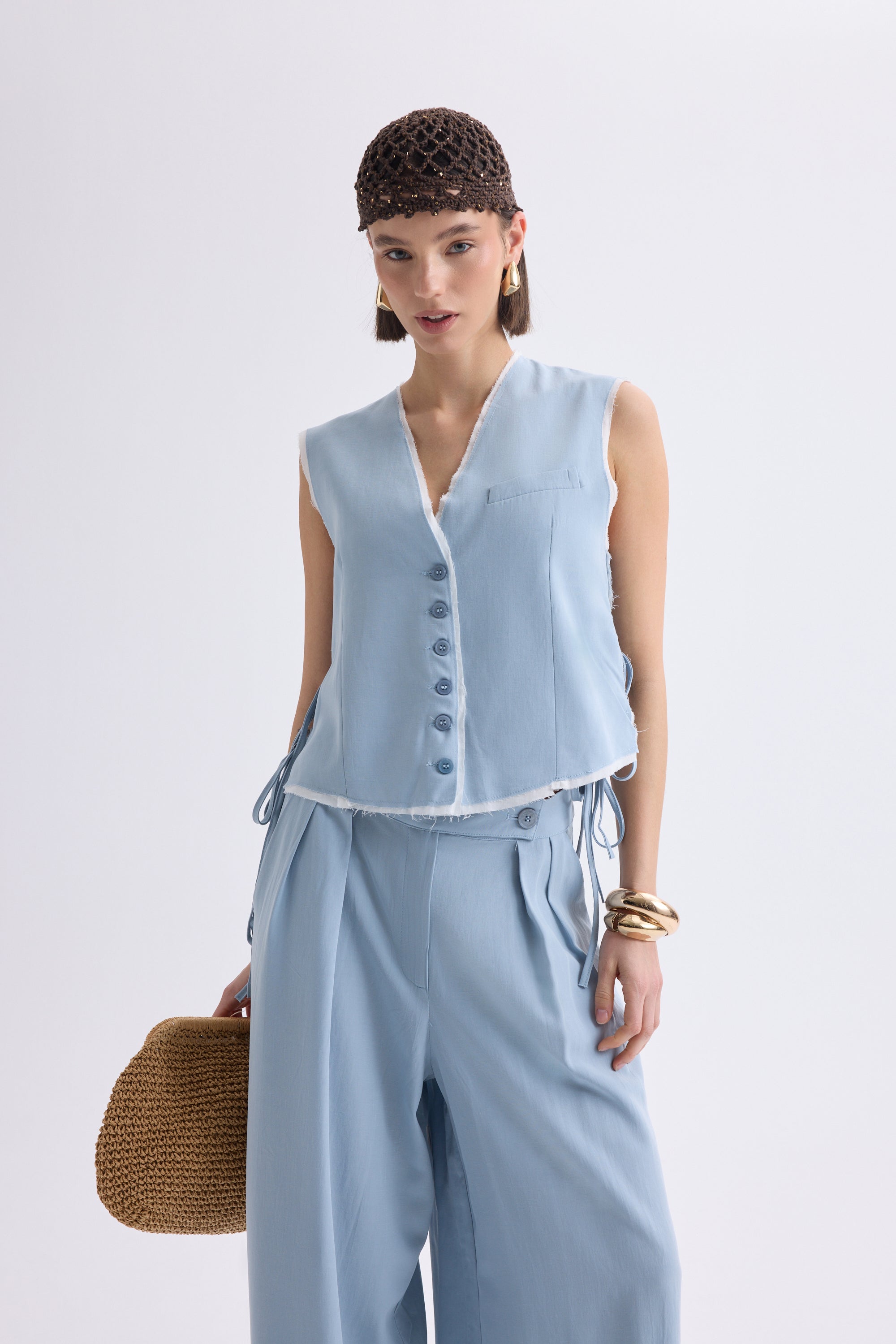 Tie-Front Vest & Wide-Leg Pant Set