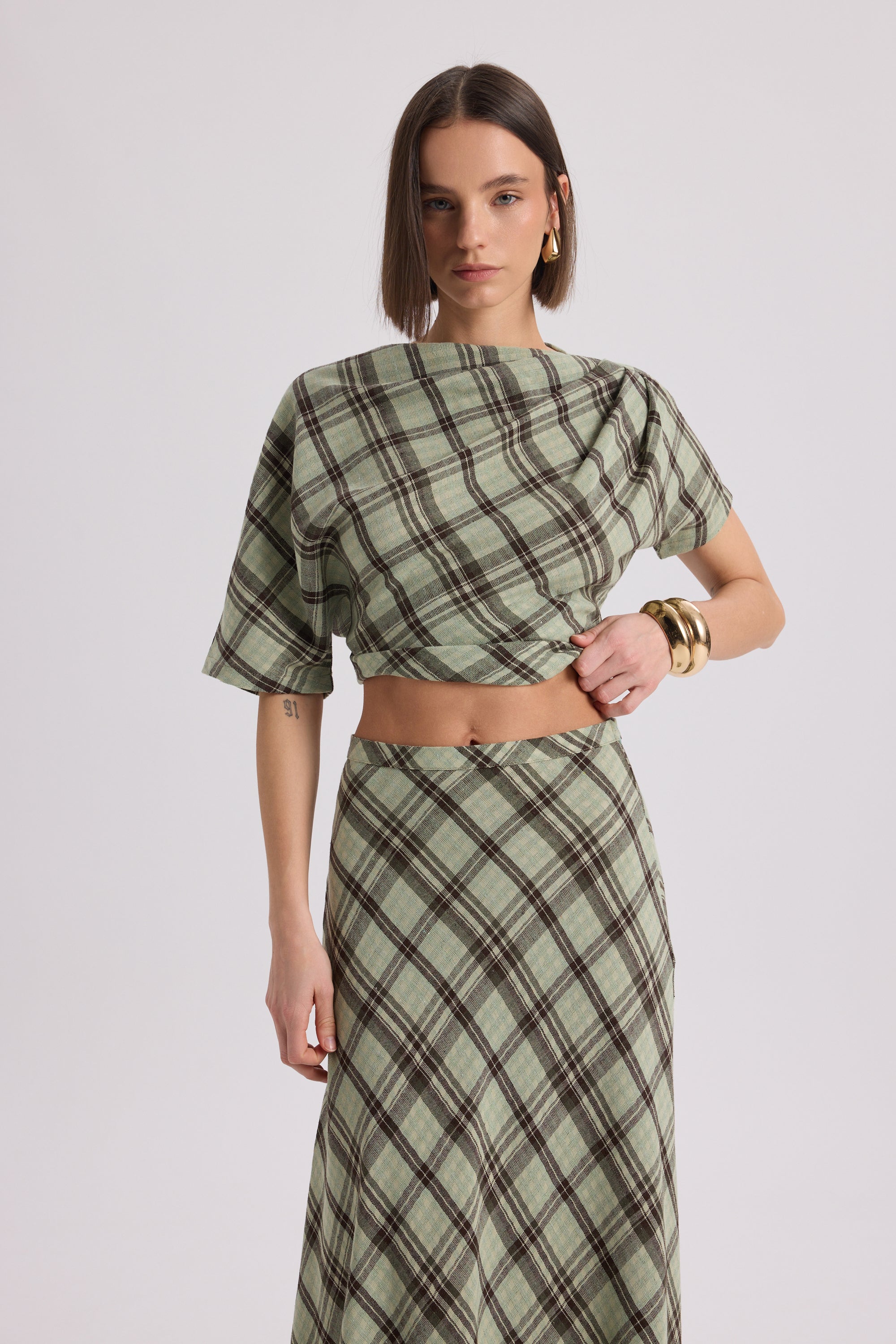 PETUNIA PLAID DRAPED SET