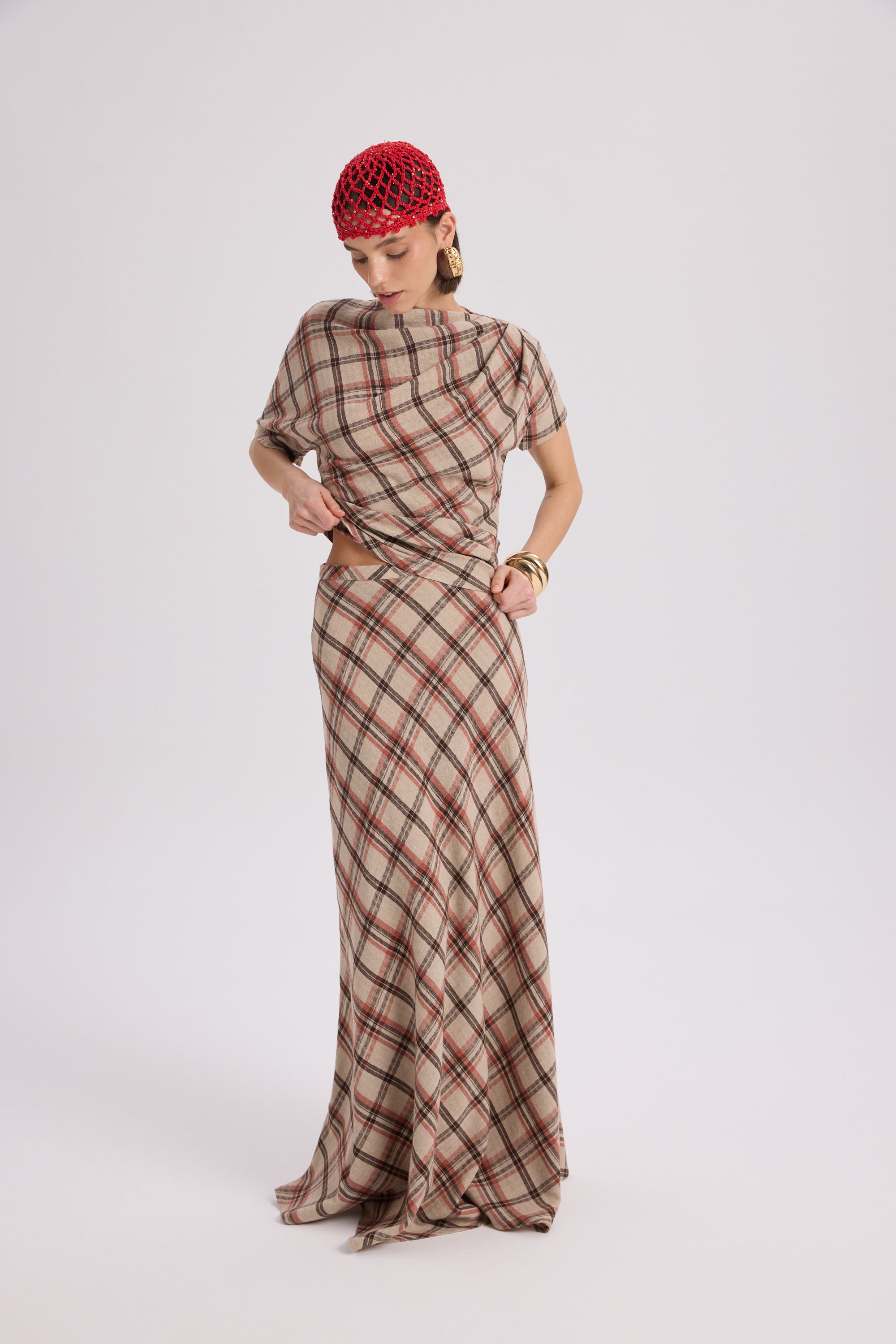 PETUNIA PLAID DRAPED SET